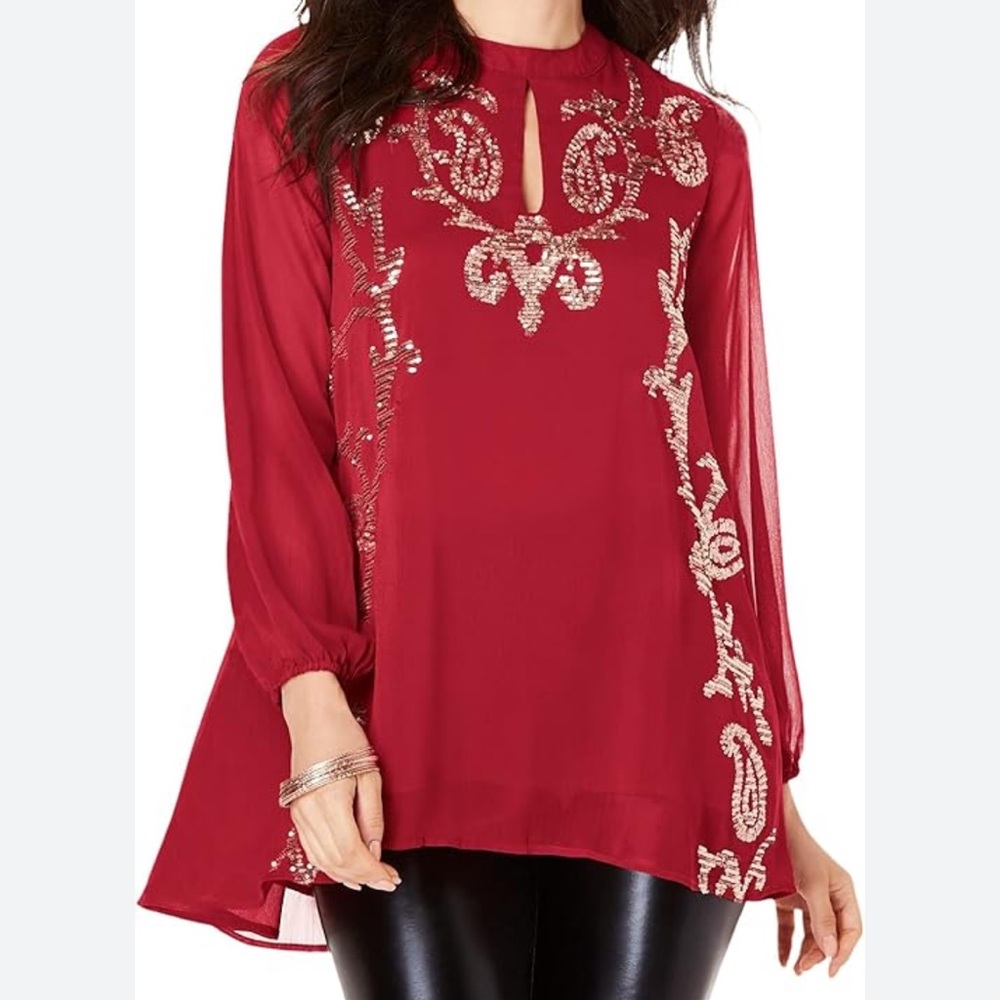 Roaman's Red Embroidered Blouse